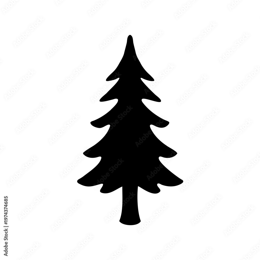 Obraz premium Pine tree silhouette icon representing a natural evergreen plant isolated on a white background for clean graphic design projects.