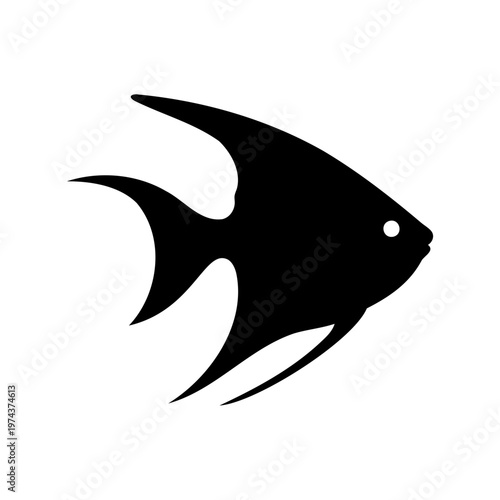 Angelfish silhouette icon representing aquatic life isolated on a white background for modern branding and creative graphic design projects.