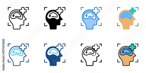 Functional MRI icons set multiple style collection. Editable stroke 
