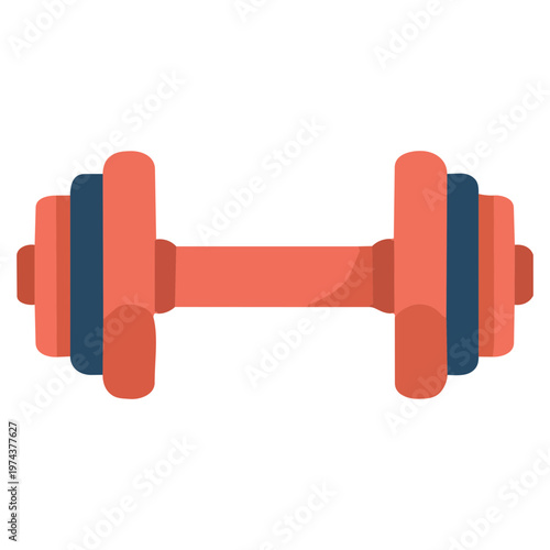 Clean flat vector icon of a red dumbbell, physical fitness, weightlifting, muscle mass, and home workout equipment concept, isolated on white background