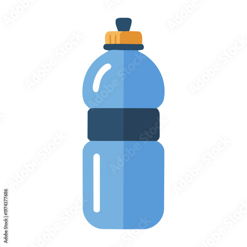 Clean flat vector icon of a blue sports water bottle, daily hydration, fitness accessory, and healthy lifestyle concept, isolated on white background