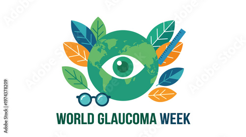 World Glaucoma Week awareness campaign with green globe eye illustration