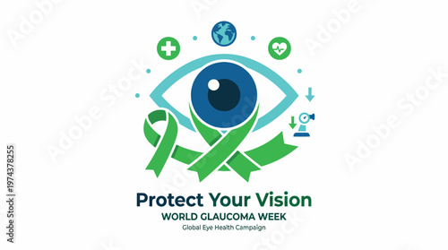World Glaucoma Week medical awareness concept. Stylized eye icon for ophthalmology, vision care, and blindness prevention. Healthcare illustration for global eye health campaign and education.