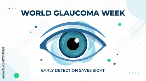 World Glaucoma Week awareness banner. Abstract eye vector illustration representing vision health, ophthalmology, and eye care. Prevention of blindness, intraocular pressure, and optic nerve damage.