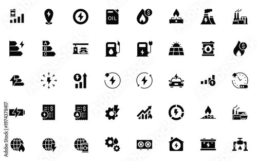 set of energy icons, gas, oil, electric