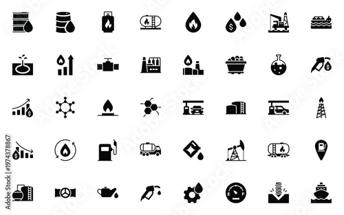 set of oil industrial icons, crude oil, fossil fuel