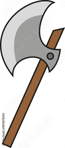 A standalone, high-quality cartoon icon featuring a simple colored axe with a brown handle and a grey blade, isolated on a clean background. A versatile vector perfect for logo designs, mobile app but