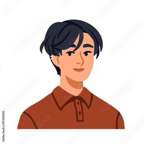 Female character portrait, modern short hair style, cut. Young woman with fas...