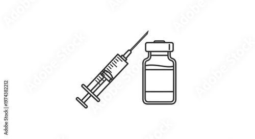 Medical syringe and vaccine bottle.