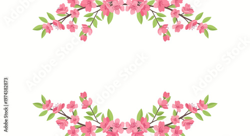 Watercolor Pink Cherry Blossom Branches Frame.