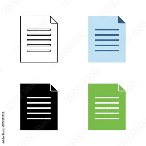 Document, file, page, and paper icons, colorful set