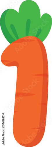 Happy orange carrot shaped number 1 digit vector for kids math