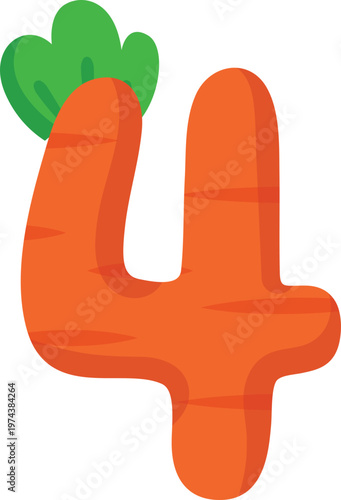 Simple orange carrot shaped number 4 digit vector for kids math