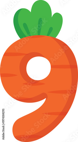 Best orange carrot shaped number 9 digit vector for kids math