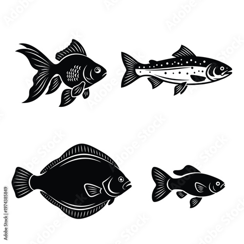 Assortment of Fish Silhouettes aquatic animal