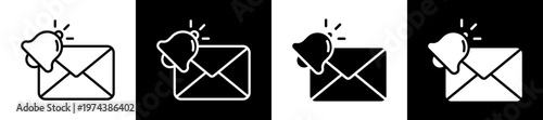 Email Updates Icon In Flat Version On Black And White Background 