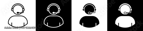 Call Center Icon In Flat Version On Black And White Background 