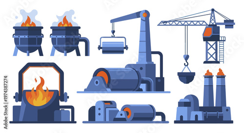Industrial Metallurgy Equipment for Steel Production and Metal Casting.