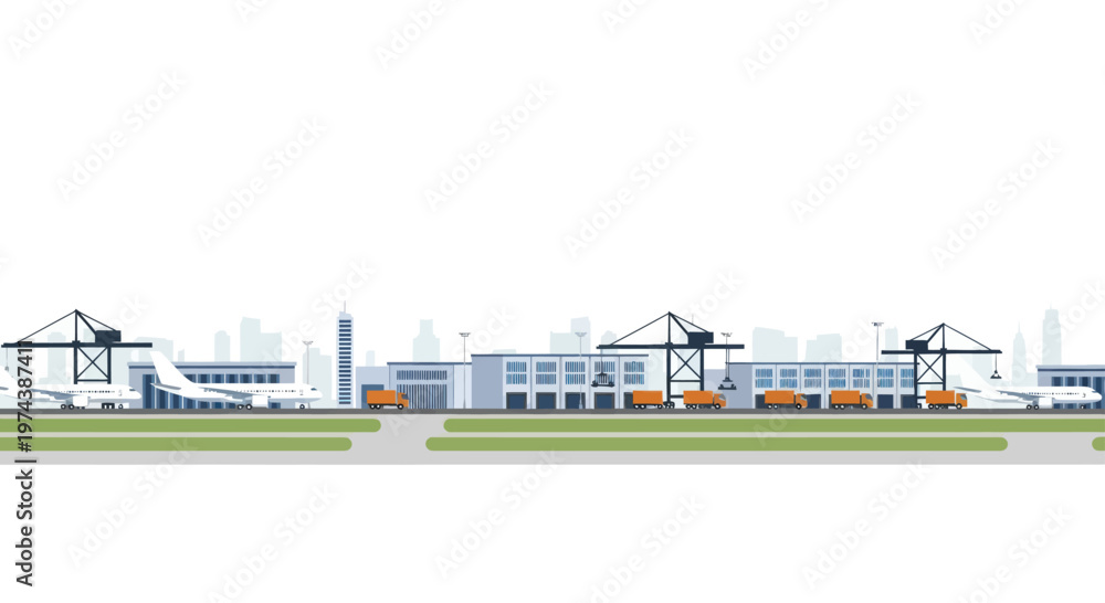 Fototapeta premium Industrial Port with Cranes and Cargo Containers.