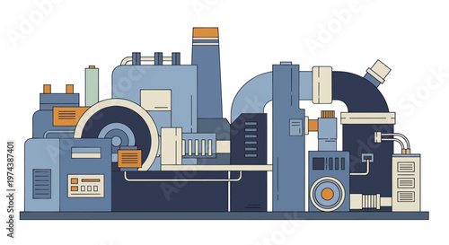 Industrial Power Generation Turbine Machine Illustration.
