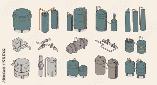 Industrial Tanks and Containers Collection for Chemical and Manufacturing Processes.