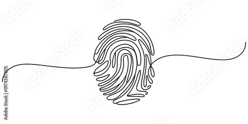 A single continuous line drawing forming the pattern of a human fingerprint for identification