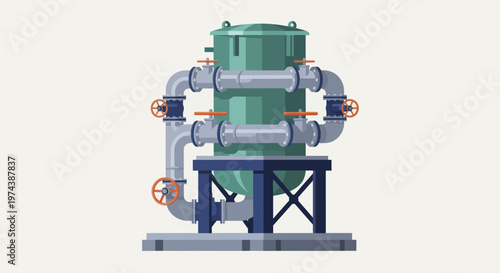 Industrial Water Filtration System with Pipes and Valves.