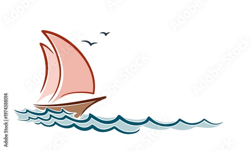 A sailing vessel sketch in the sea.