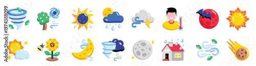 pack of weather and nature flat style icons