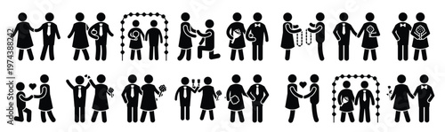 pack of wedding glyph icons 