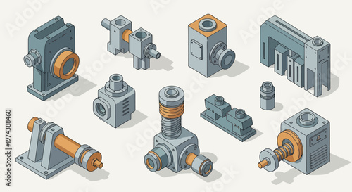 Isometric Industrial Machine Parts and Components Collection.