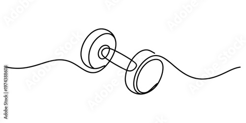 A single continuous line drawing of a fitness dumbbell used for weightlifting and muscle training