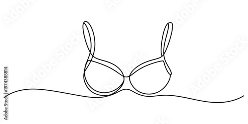 A continuous single line drawing representing a classic women undergarment brassiere design piece