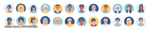 set of persons avatars people heads of different ethnicity 