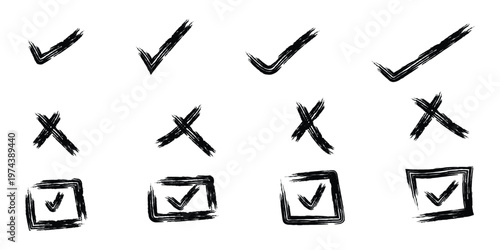 Black check mark and x symbols silhouette isolated on transparent background