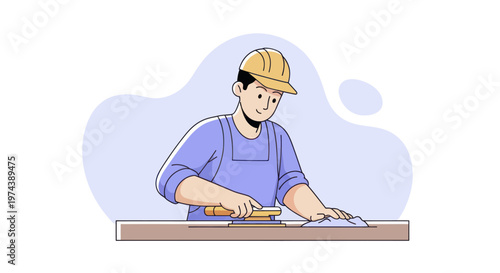 Skilled Carpenter Working on Wood with Chisel and Mallet.