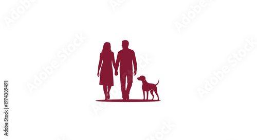 Man woman and dog walking together hand in hand silhouette
