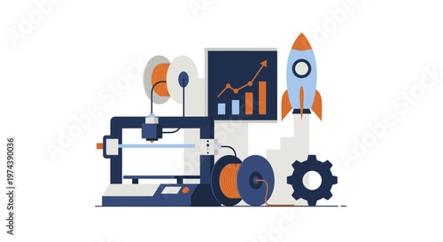 3D Printing Technology and Business Growth Illustration.