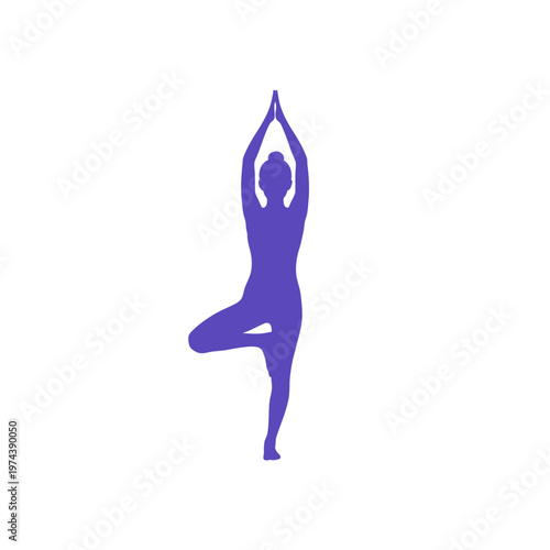 Purple silhouette of a woman doing yoga tree pose
