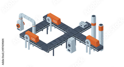 Automated Industrial Conveyor Belt System with Boxes.