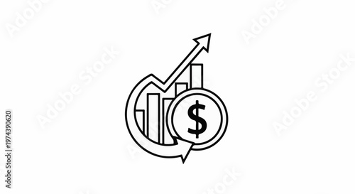 A graph showing upward trend with a dollar coin signifying financial growth