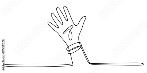 Minimalist single continuous line drawing of an open hand gesture with a wrist accessory detail