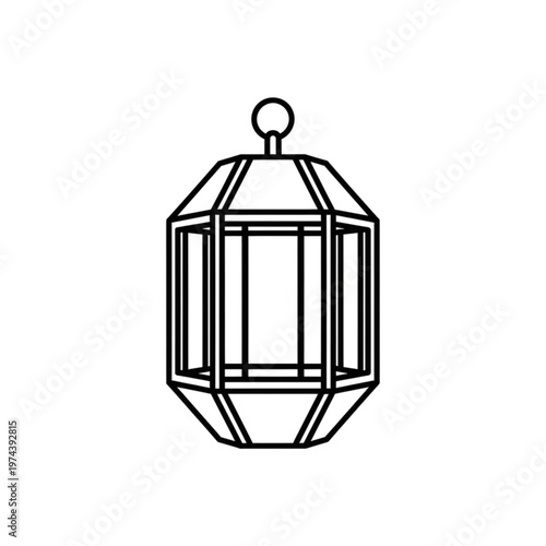 A minimalist line art illustration of a hanging lantern with a geometric design