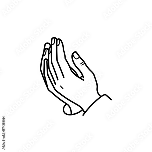 A minimalist line art illustration of two hands cupped together in a praying gesture