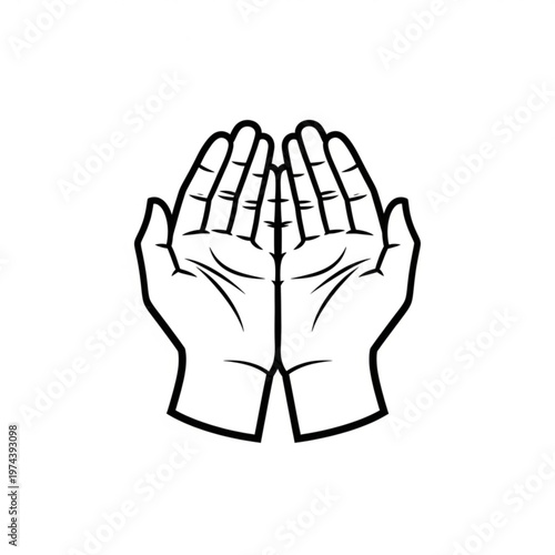A minimalist vector graphic illustration of two hands clasped together in prayer or gratitude