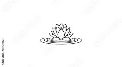 Minimalist black outline lotus flower with water ripples