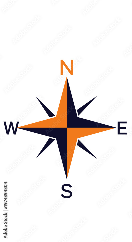 Obraz premium Minimalist orange and blue compass rose icon