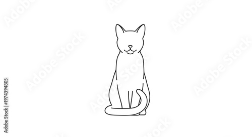 Minimalist outline drawing of a sitting cat on white