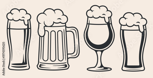 classic beer glasses illustration for brewery pub