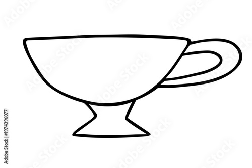 Coffee doodle mug, steaming dolce vita hot drink mug nice mood beverage. Simple hand drawn morning routine design, cafe minimalist decoration sketch icon, caffeine symbol. Isolated. Vector